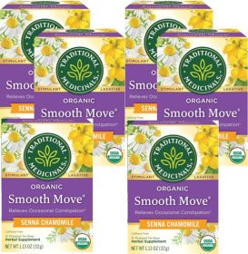 Traditional Medicinals Organic Herbal Smooth Move Senna Chamomile Relieves Occasional Constipation Supplement Caffeine-Free Tea (Case of 6)16 Tea Bags