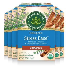 Traditional Medicinals Organic Herbal  Kosher Stress Ease® Cinnamon Supplement Caffeine-Free Tea (Case of 6) 96 Tea Bags