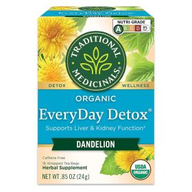 Traditional Medicinals Organic Herbal EveryDay Detox® Dandelion Supports Liver & Kidney Function Caffeine-Free Tea (Pack of 1)16 Tea Bags