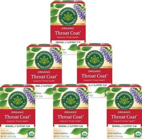 Traditional Medicinals Organic Herbal Throat Coat Original w/Slippery Elm Sweet Silky Distinct Licorice Caffeine-Free Tea (Case of 6) 96 Tea Bags