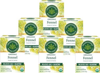 Traditional Medicinals Organic Herbal Fennel Promotes Healthy Digestion Supplement Caffeine-Free Tea (Case of 6) 96 Tea Bags