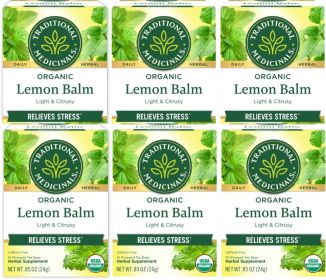 Traditional Medicinals Organic Herbal Lemon Balm Relieves Stress Relieve Nervous Tension Caffeine-Free Tea (Case of 6) 96 Tea Bags