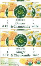 Traditional Medicinals Organic Herbal Ginger & Chamomile Relieves Occasional Indigestion/Nausea Supplement Caffeine-Free Tea (Case Of 6) 96 Tea Bags