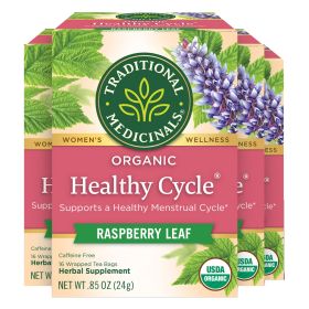 Traditional Medicinals Organic Herbal Healthy Cycle Raspberry Leaf Support All Phases Of A Woman’s Cycle Caffeine-Free Tea (Case of 6) 96 Tea Bags