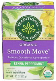 Traditional Medicinals Organic Herbal Smooth Move Senna Peppermint Relieves Occasional Constipation Supplement Caffeine-Free (Pack of 1) 1.13oz Box