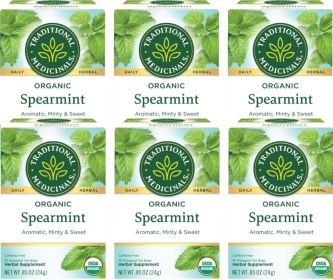 Traditional Medicinals Organic Herbal Spearmint, Supports Everyday Wellness, Healthy & Refreshing Caffeine-Free Tea (Pack of 6) 96 Count