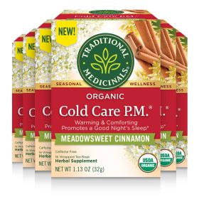 Traditional Medicinals Organic Herbal Cold Care PM w/Meadowsweet, Linden Flower,  Hops, Cinnamon Caffeine-Free Tea (Case of 6) 96 Tea Bags