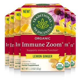 Traditional Medicinals Organic Herbal Immune Zoom Lemon Ginger Supports Immune Function Caffeine-Free Tea (Case of 6) 96 Tea Bags