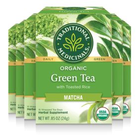 Traditional Medicinals Organic Herbal Matcha Genmaicha Supports Health Green Caffeine-Free Tea (Case of 6) 96 Tea Bags