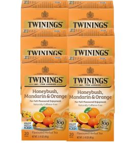 Twining's Honeybush, Mandarin & Orange Spices & Herbal Individually Wrapped Tea Bags, Naturally Caffeine-Free Tea (Case Of 6) 20 Total Tea Bags