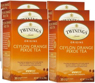 Twinings Herbal Ceylon, Orange Pekoe w/Hints of Citrus Caffeinated Assam Black Tea (Case Of 6) 20 Bags