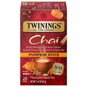 Twinings Pumpkin SpiceWarm Chai w/Cardamon, Ginger, Cloves, Cinnamon Spicy & Aromatic Caffeinated Tea (Pack of 1) 20 Total Tea Bags