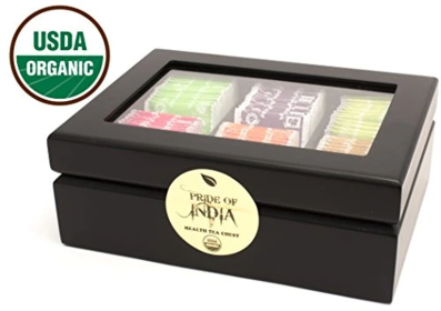 Pride Of India Assortment Chests Includes Six Flavors Mix of Low Caffeinated & Caffeine-Free Natural Teas (Pack of 1) 72-Count Tea Bags