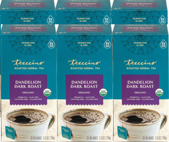 Teeccino Organic Herbal Dandelion w/Prebiotics Roasted Ramon Seeds Dandelion Chicory Dark Roast Loose Leaves Caffeine-Free Tea (Case of 6)10 Tea Bags