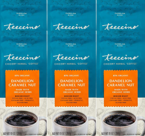 Teeccino Herbal Coffee 85% Organic Chicory Dandelion Caramel Nut Medium Roast Acid-Free Caffeine-Free Coffee (Case of 6)10 Tea Bags