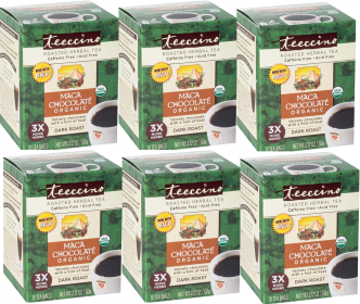 Teeccino Roasted Herbal MACA Chocolate Organic Dark Roast w/Organic Carob Cocoa Chicory Barley Chile Flakes Caffeine-Free Tea(Case of 6)10 Tea Bags