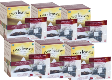 Two Leaves Certified Organic Herbal Assam Breakfast Black Caffeinated Tea (Case of 6) 90 Bags