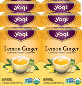 Yogi Organic Herbal Lemon-Ginger w/Ginger Root, Lemongrass, Licorice, Peppermint Support Healthy Digestion Tea (Case of 6) 16 Tea Bags