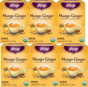 Yogi Organic Herbal Mango Ginger w/Cinnamon Bark, Rooibos Leaf, Cardamom, Mango Flavor Caffeine-Free Tea (Case of 6) 16 Bags