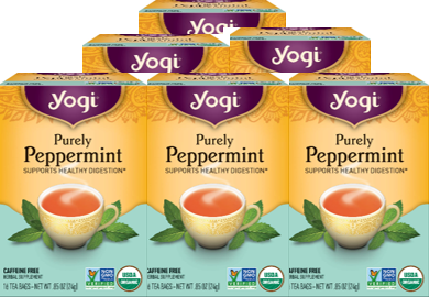 Yogi Organic Herbal Purely Peppermint  Leaf Caffeine-Free Tea (Case of 6) 16 Tea Bags