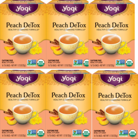 Yogi Tea Organic Herbal Peach Detox w/Ginger, Dandelion, Cardamom Seed Oil & Cinnamon Caffeinated Tea (Case of 6)16 Bags