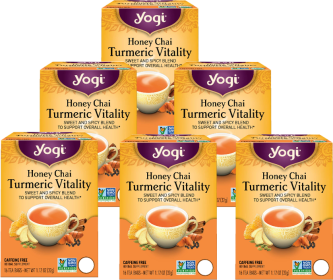 Yogi Tea Organic Herbal Honey Chai Turmeric w/Cinnamon Bark, Cardamom Pod, Ginger Root Vitality NON-GMO Caffeine-Free (Case of 6) 96 Tea Bags