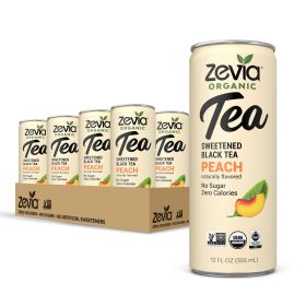 Zevia Organic Herbal Sugar-Free Peach Iced Caffeinated Black Tea (Case of 12)12oz Cans