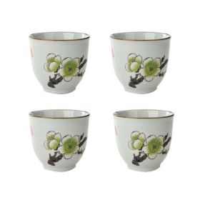 Japanese Style Plum Flower Ceramic 4Pcs Teacups Small Straight Wine Cups (Pack of 1) 150ML