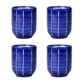 Japanese Style Blue Ceramic 4Pcs Teacups Small Straight Wine Cups (Pack of 1) 150ML