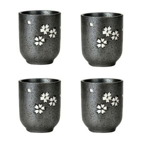 Japanese Style Small Sakura Stripe Ceramic 4Pcs Teacups Straight Wine Cups (Pack of 1) 150ML