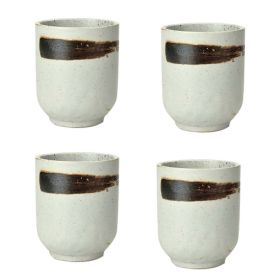 Japanese Style Brown Stripe Ceramic 4Pcs Teacups Small Straight Wine Cups (Pack of 1)150ML