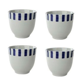 Japanese Style Blue Short Stripe Ceramic 4Pcs Teacups Small Straight Wine Glass (Pack of 1) 150ML