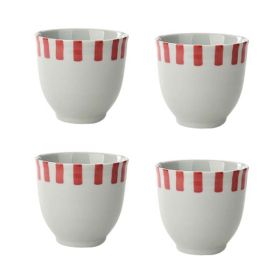 Japanese Style Red Short Stripe Ceramic 4Pcs Teacups Small Straight Wine Glass (Pack of 1)150ML