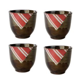 Japanese Style Stripe Ceramic 4Pcs Teacups Small Straight Wine Glass (Pack of 1 )150ML