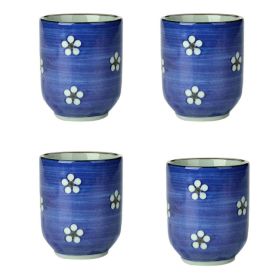 Japanese Style Cute Flowers Ceramic 4Pcs Teacups Small Straight Wine Cups (Pack of 1) 150ML