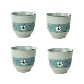 Japanese Style Flower Ceramic 4Pcs Teacups Small Straight Wine Cups (Pack of 1) 150ML