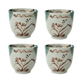 Japanese Style Orchid Ceramic 4Pcs Teacups Small Straight Wine Cups (Pack of 1) 150ML