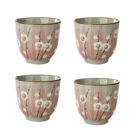 Japanese Style Pink Sakura Ceramic 4Pcs Teacups Small Straight Wine Cups (Pack of 1) 150ML