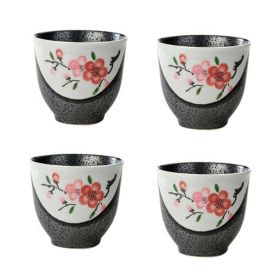 Japanese Style Lovely Sakura Ceramic 4Pcs Teacups Small Straight Wine Glass  (Pack of 1) 150ML