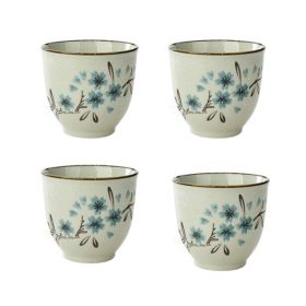 Japanese Style Sakura Ceramic 4Pcs Teacups Small Straight Wine Cups  (Pack of 1) 150ML