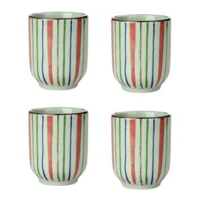 Japanese Style Printing Stripe Ceramic 4Pcs Teacups Small Straight Wine Glass (Pack of 1) 150ML