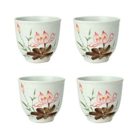 Chinese Style Beautiful Lotus Ceramic 4Pcs Teacups Small Straight Wine Glass (Pack of 1) 150ML