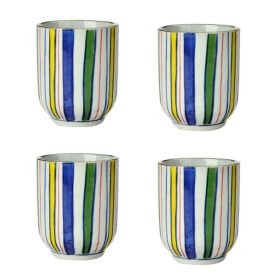 Japanese Style Colorful Stripe Ceramic 4Pcs Teacups Small Straight Wine Glass (Pack of 1) 150ML