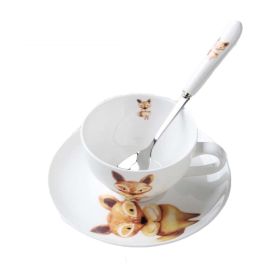 Cute Tea Cup and Saucer Set Spoon Coffee Cup Set Porcelain Coffee Mug (Pack of 1) 6.1oz Cup