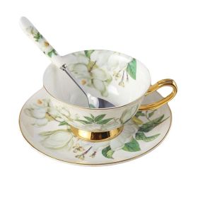 Magnolia Ceramic Porcelain Tea or Mug Cup, Saucer & Spoon Combination (Pack of 1) 6.8oz Coffee Cup Set