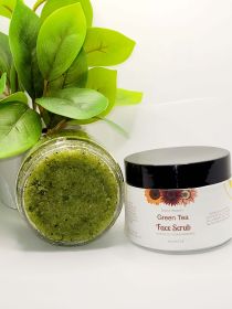 Green Tea Face Scrub w/Aloe Vera & Vitamin E Coconut Oil Simply Beauty Matcha Yerba Mate Powder (Pack of 1) 4.0oz Jar