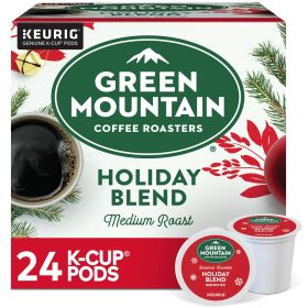 Green Mountain Roasters Holiday Blend 100% Arabica Medium Roast Beans w/Chocolate, Caramel, Fruit, Kosher Caffeinated Coffee (Box of 1) 24 K-Cup Pods