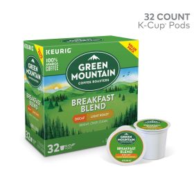 Green Mountain 100% Arabica Light Roast Bean w/Caramel Vanilla Cream Kosher Breakfast Blend Decaffeinated Coffee (Box of 1) 32 K-Cup Pods