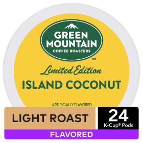 Green Mountain Coffee Roasters Island Coconut Single-Serve Flavored 100%Arabica Bean Light Roast Caffeinated Coffee (Box of 1) 24 K-Cup Pods