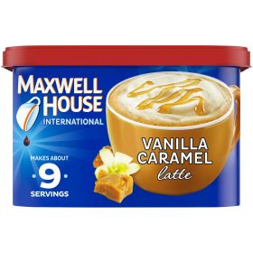 Maxwell House International Vanilla Caramel Latte 100% Arabica Medium Roast Bean Cafe Style Beverage Caffeine-free Mix (Pack of 1) 8.7oz Canister